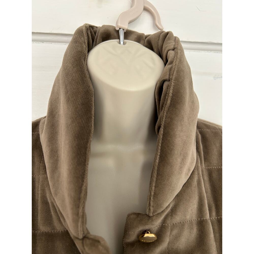 St John Sport by Marie Gray Quilted Puffer Jacket Brown Tan Velvet Size P Flaw - Picture 4 of 12